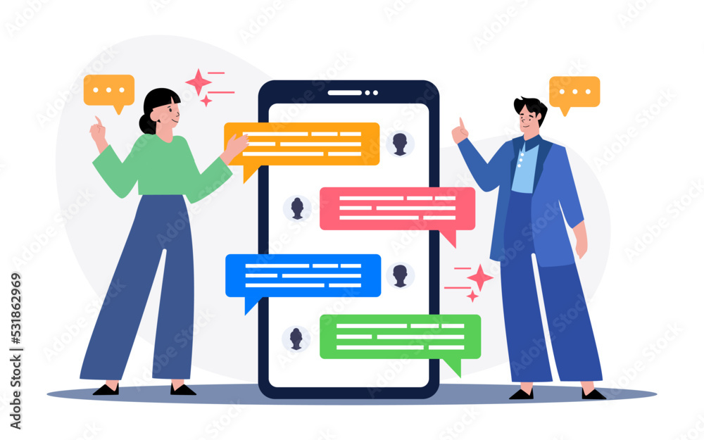Business planning. Online chat with business partner Concept illustration of chatting Flat vector illustration.