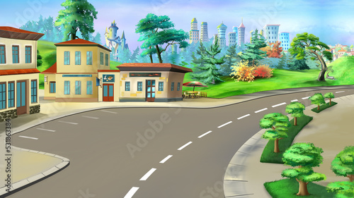 Country highway parking illustration