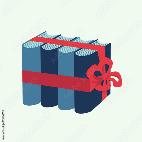 Four books tied with ribbon
