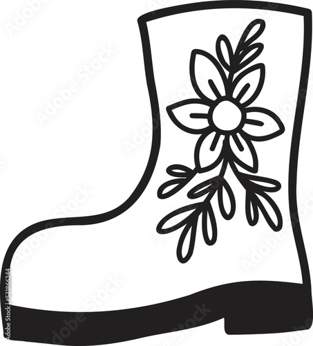 Hand Drawn cute Boots with flowers illustration