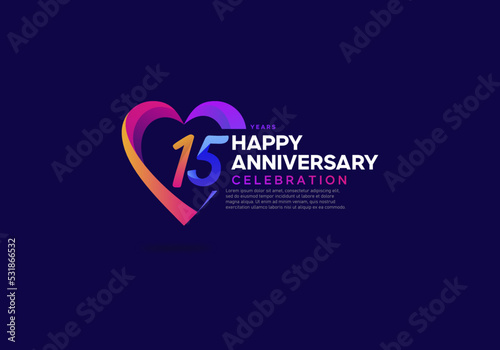 15 years anniversary icon logo colorful with love shape