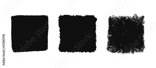 Grunge square template backgrounds. Hand drawn rectangular shapes. Dirty grunge design frames. Chalk drawn square boxes. Vector illustration isolated on white background.