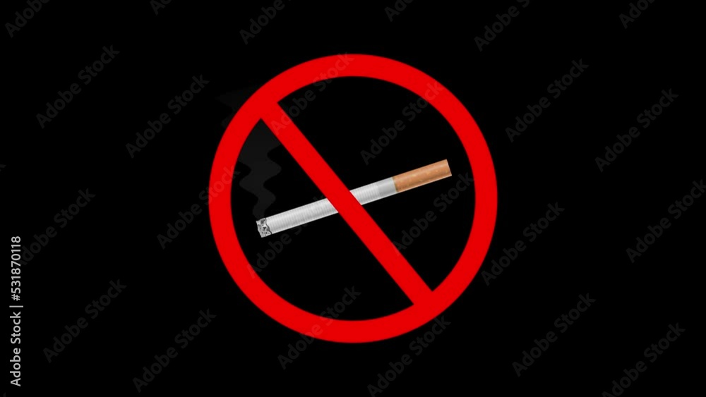 No smoking symbol with lit cigarette and emitting smoke. Animation of no smoking with cigarette and red circle. Health concept, better quality of life No smoking symbol with lit cigarette and emitting smoke. Animation of no smoking with cigarette and red circle. Health concept, better quality of life