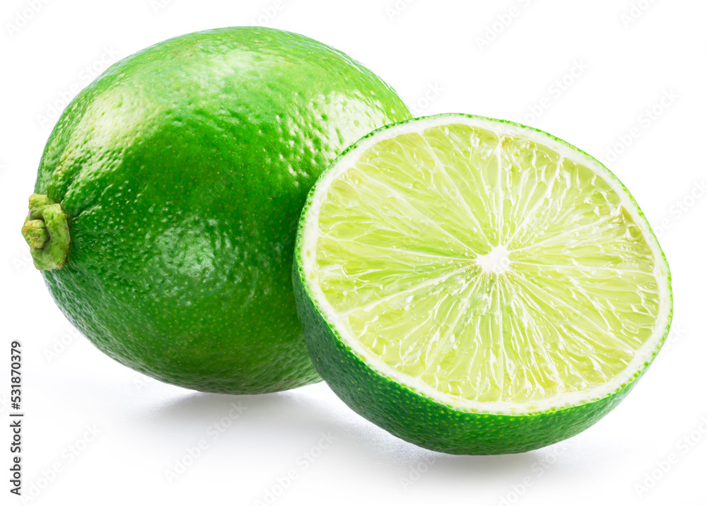 Lime fruit and lime slice isolated on white background. Lime fruit and lime slice isolated on white background.