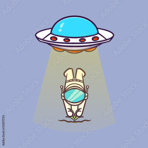 Cute astronauts are forced to board a spaceship cartoon vector icon illustration