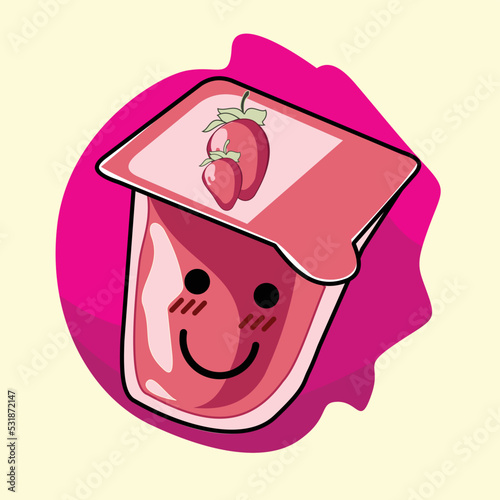 cute character strawberry Yogurt cartoon illustration vector