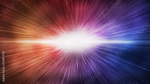 Fototapeta Naklejka Na Ścianę i Meble -  Big bang effect on bright red and blue galaxy sky, horizontal background