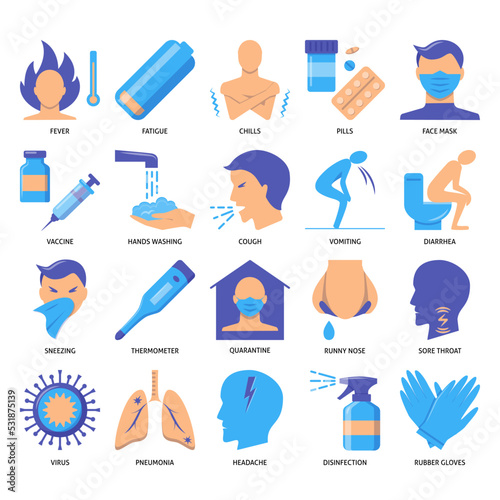 Flu and coronavirus icon set