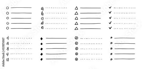 Doodle bullet list, hand drawn sketch to do checklist. Notebook schedule, task paper planner. Isolated vector illustration.