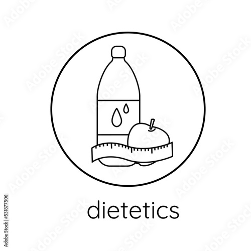 dietetics with apple, bottle of water