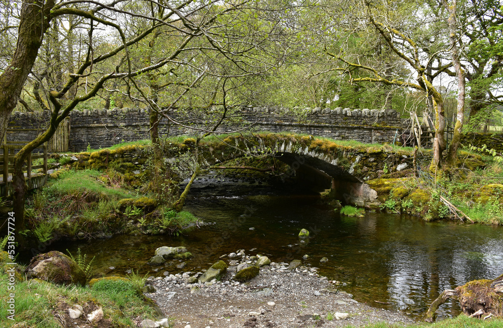 Water Flowing Under and Old Arched Bridge