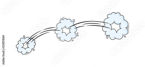 Cartoon dust effect, speed vector cloud. Comic smoke wind jump icon, motion puff, whoosh fly trail, power balloon. Explosion illustration