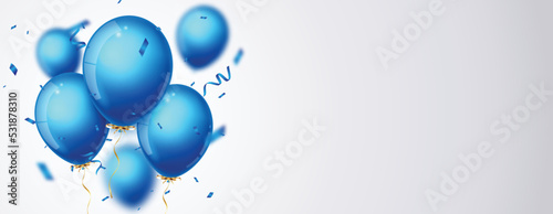 Canvas Print Birthday Celebrations banner with blue balloons and confetti