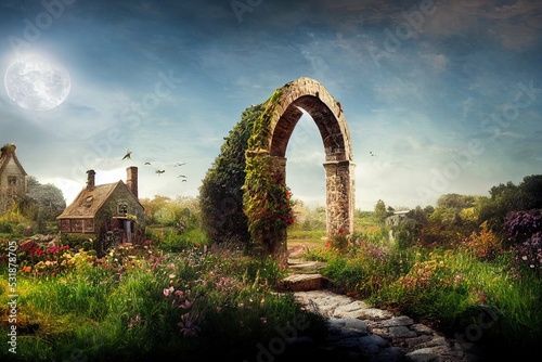 Vászonkép illustration of archway landscape allotment fairy