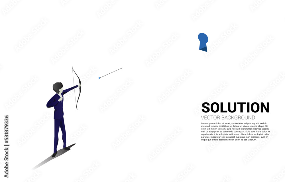 Businessman in suit shoot the arrow to key hole. Business Concept of marketing target and customer. Businessman in suit shoot the arrow to key hole. Business Concept of marketing target and customer.