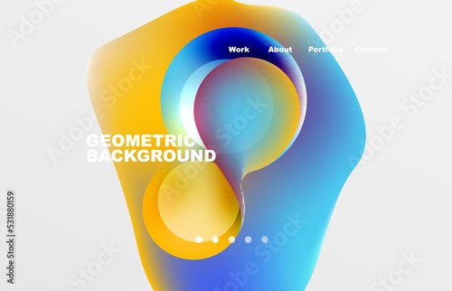 Landing page abstract liquid background. Flowing shapes, round design and circle. Web page for website or mobile app wallpaper