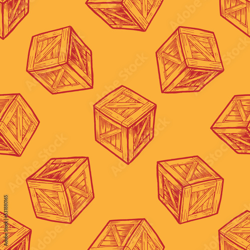 wooden box vector seamless pattern on yellow background