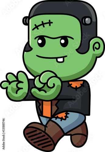 Cute kawaii Frankenstein on white background