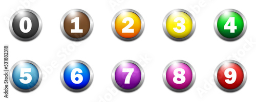 Set of round 1-9 numbers icon. Colored numbers icons set. Flat vector illustration.