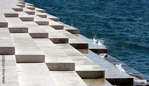 White marble steps of the Sea organ in Zadar, Croatia