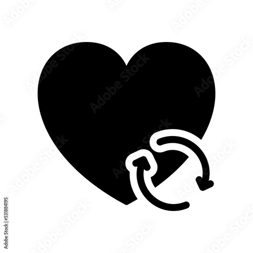 Transplant and Donate of Heart with Arrow Silhouette Icon. Recycle and Renovation Organ Black Pictogram. Heart Donation Icon. Isolated Vector Illustration