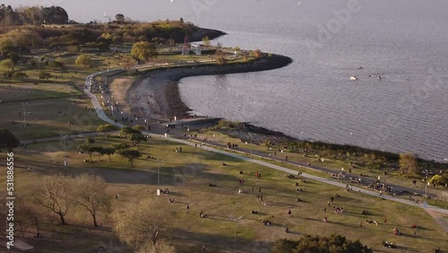 birds eye view of the coastal park of Vicente Lopez in Buenos Aires at sunset photo