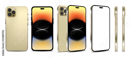 new fourteen generation phone in purple color mock up different view vector illustration.
