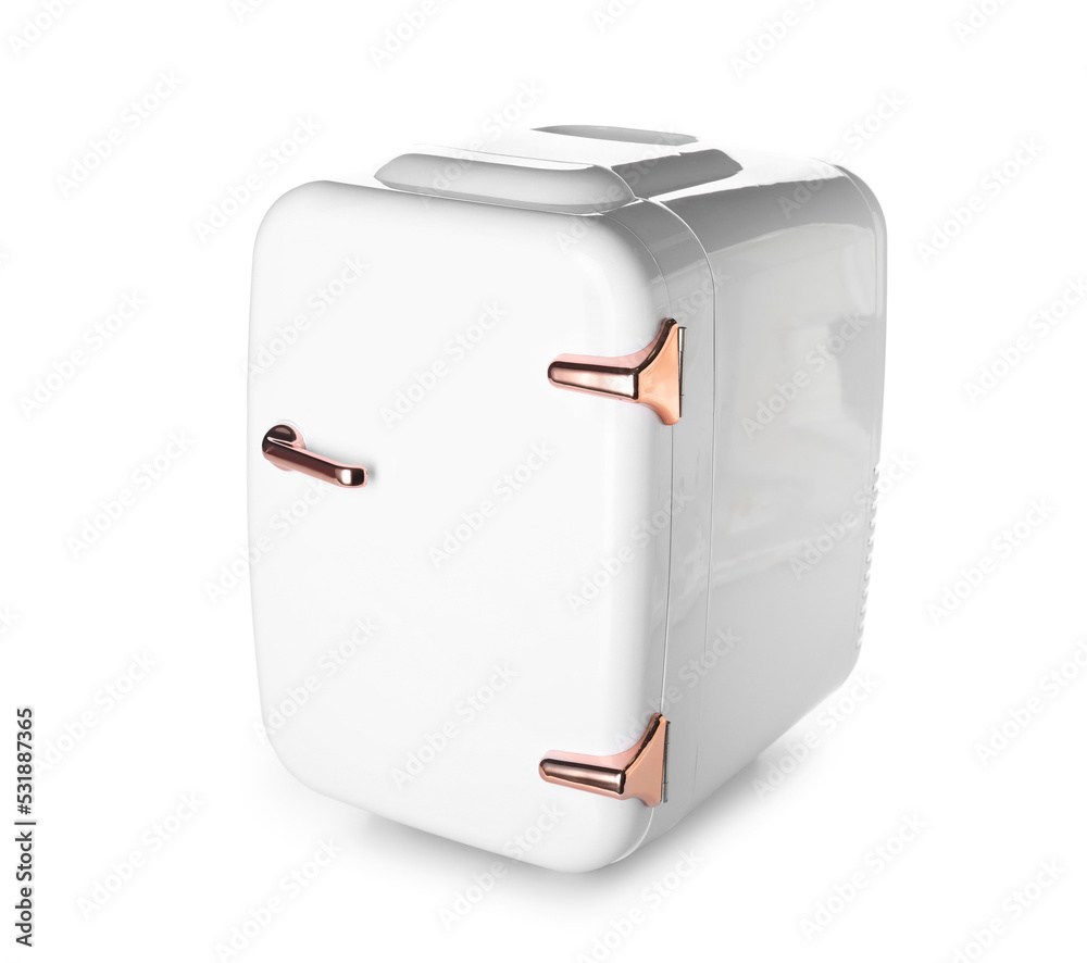 Small cosmetic refrigerator on white background Small cosmetic refrigerator on white background
