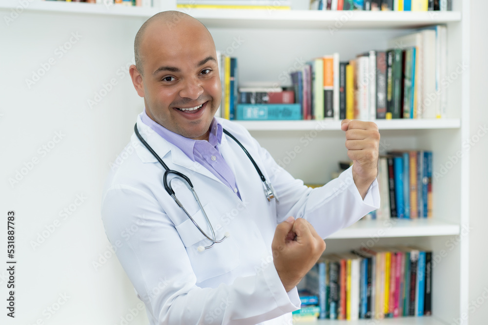 Cheering doctor with bald Cheering doctor with bald