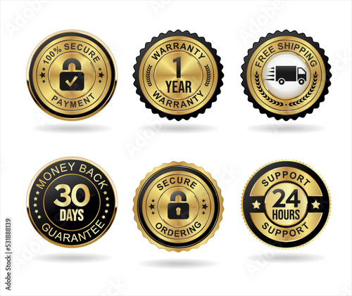 Shopping badge of free shipping warranty money back and satisfaction  