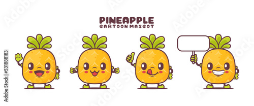 pineapple cartoon mascot with different expressions