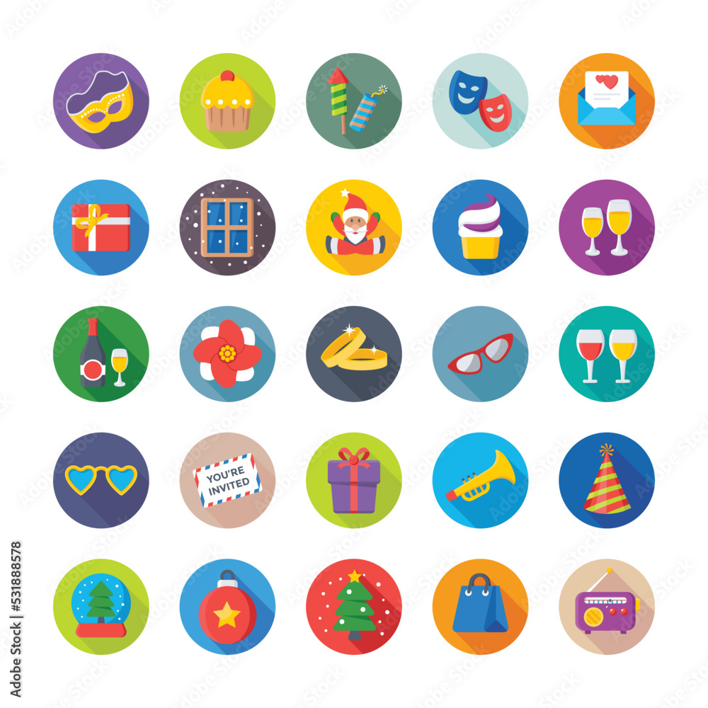 Christmas, Party and Celebrations Vector Icons
Christmas, Party and Celebrations Vector Icons