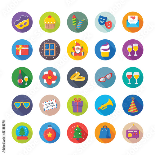 Christmas, Party and Celebrations Vector Icons
