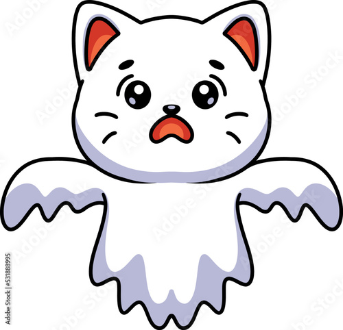 Vector illustration of a cute cartoon ghost cat isolated on a white background