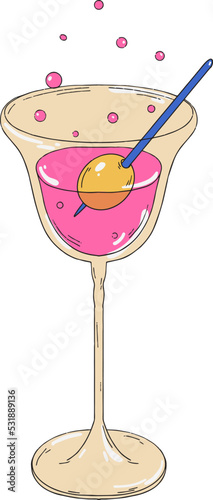 Pink cocktail with olive