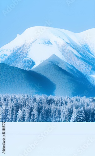 Photography Vertical shot of beautiful snowy white mountains and trees under a clear sky