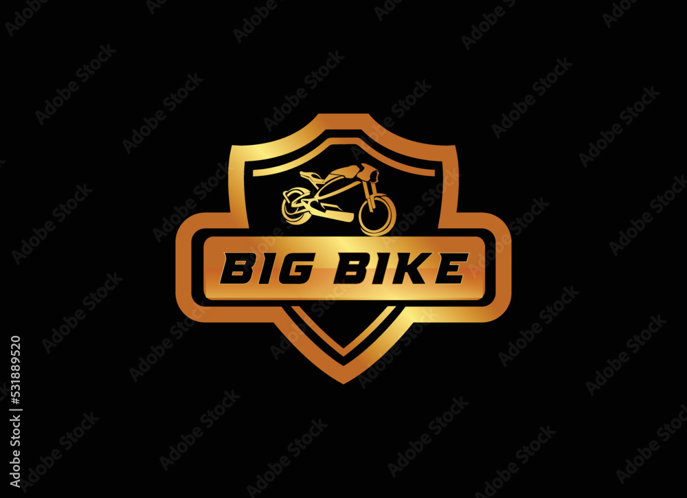 Motosport Logo Designs Inspiration. Motorcycle Logo in gold style