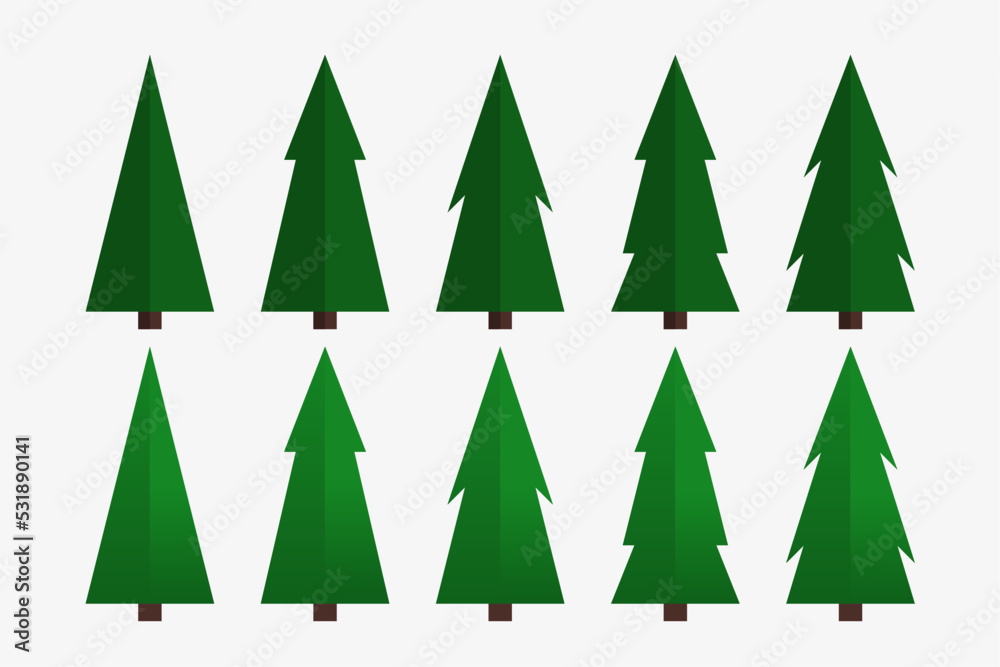 Obraz premium set of pine trees with flat design isolated on white background