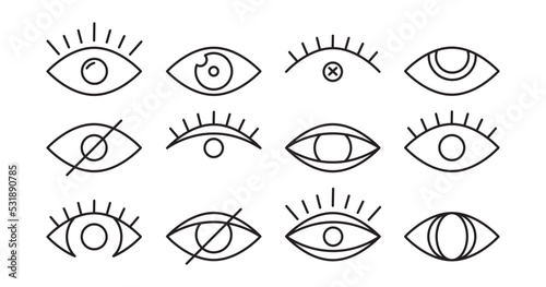 Eye vector line icon, vision symbol, look sign set outline design, see, black pictogram different shape. Simple illustration