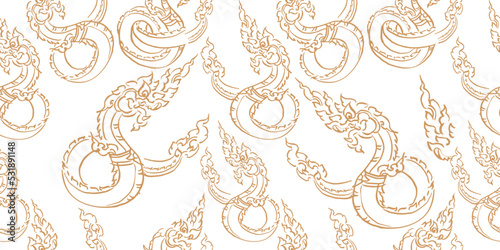 Seamless pattern material of an abstract king of Nagas Thai. wallpaper vintage design background