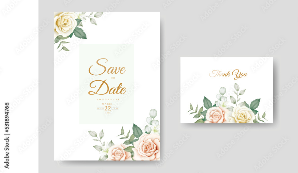 Beautiful Floral Roses Wedding Invitation Card