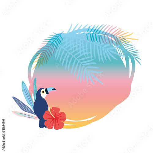 Background frame illustration with tropical plants and bird