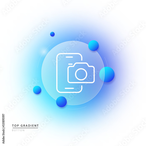 Phone with camera line icon. Standart app, take photo, picture, application, photography, front camera. Technology concept. Glassmorphism style. Vector line icon for Business and Advertising