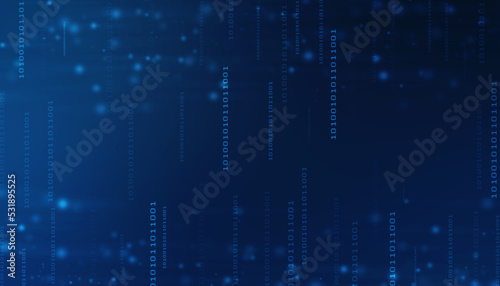 Binary Code Background, Digital Abstract technology background, flowing number one and zero text in binary code format in technology background. Internet Big data Concept