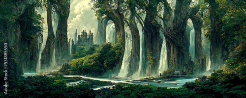 Tablou canvas Fantasy forest landscape inspirational concept digital art