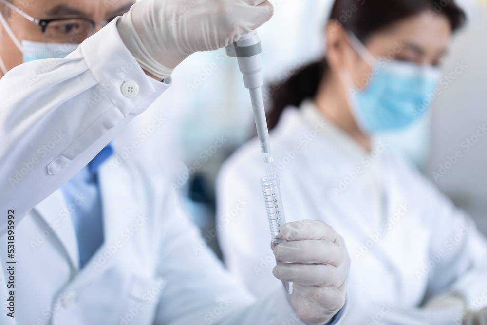 Scientist pipetting samples in laboratory