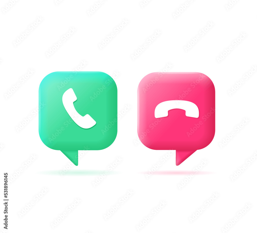 3d Messenger Phone Call Button Set Plasticine Cartoon Style. Vector