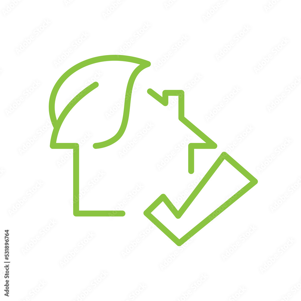 Energy efficient building line vector icon. Green, sustainable house with leaf outline symbol. Energy efficient building line vector icon. Green, sustainable house with leaf outline symbol.