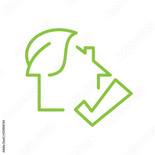 Energy efficient building line vector icon. Green, sustainable house with leaf outline symbol.