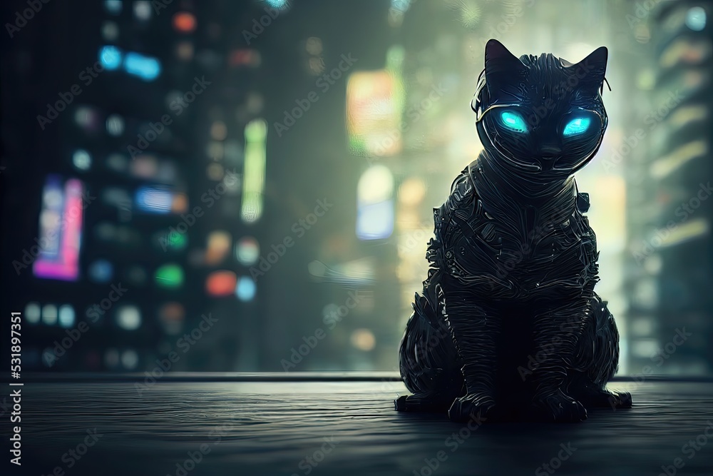 Futuristic cyberpunk cyber cat. 3D illustration Stock Illustration | Adobe  Stock